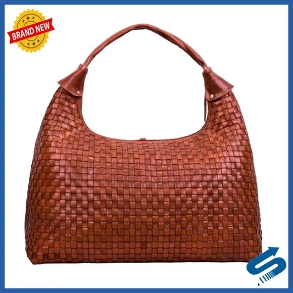 Braided Leather Tote Bag Vintage Designer Chic Spacious Compartment Zippered
